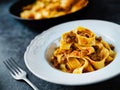 Rustic italian pappardelle bolognese pasta in meat sauce Royalty Free Stock Photo