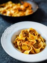 Rustic italian pappardelle bolognese pasta in meat sauce Royalty Free Stock Photo