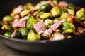 Rustic pan roasted brussels sprouts with bacon Royalty Free Stock Photo