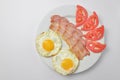 Close up of rustic savory bacon and eggs. Traditional breakfast idea. Egg toast for breakfast Royalty Free Stock Photo
