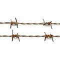 Close up of rusty barbed wire strands on white background Royalty Free Stock Photo