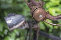 Close-up rusty bell old bicycle