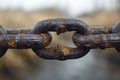 Close-up of rusty chain links, highlighting weakness, corrosion, and the passage of time Royalty Free Stock Photo