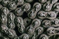 Close up rusty details of old abandoned cars. Gears, chains, pulleys rust in the open. Royalty Free Stock Photo