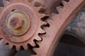 Close up of rusty gears interlocking on a machine Royalty Free Stock Photo