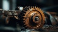 Close up of rusty gears on a metal machine, AI