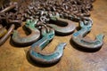 Close up of very rusty hook and chain Royalty Free Stock Photo