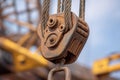 Close Up Of A Rusty Lifting Pulley With A Soft Yellow Royalty Free Stock Photo
