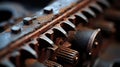 A close up of a rusty machine with many gears, AI