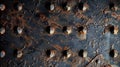 A close up of a rusty metal surface with rivets and screws, AI Royalty Free Stock Photo