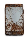 rusty mobile phone on the white background