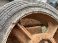 Rusty old rusted metal wheel with rust. Royalty Free Stock Photo