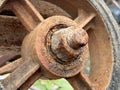 Rusty old rusted metal wheel with rust. Royalty Free Stock Photo
