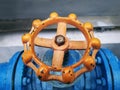 Rusty Orange Wheel for Open and Close Ball Valve with Selective Focus