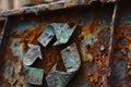 Close-up of Rusty Recycle Symbol on Metal Surface