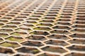 close-up of rusty metalic floor made of perforated iron