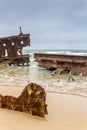 Close-Up of Rusty Ship Wreck on Beach of Fraser Island, Queensland Royalty Free Stock Photo