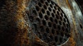 Old Rusty Metal Grate With Circular Holes Shows Heavy Corrosion Royalty Free Stock Photo