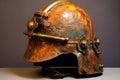 close-up of a rusty vintage firefighter helmet Royalty Free Stock Photo