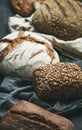 Close-up of Rye, wheat and multigrain rustic bread loaves Royalty Free Stock Photo