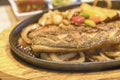 Close up of Saba fish grilled in restaurant.Selective focus Royalty Free Stock Photo
