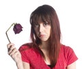 Close up Sad Woman Holding Dead Rose Flower