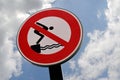 Warning sign prohibiting diving and swimming Royalty Free Stock Photo