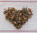 close up Sagan daila tea leaves in shape heart. medicinal herb sagan daila for healing tea Rhododendron of Adamsia
