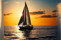 close-up sailboat sailing under a beautiful sunset, generative Ai