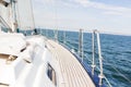 Close up of sailboat or sailing yacht deck and sea