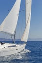 Close-up of a sailing yacht in action