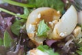 close up of a salad with apples, crumbled cheese and dressing Royalty Free Stock Photo