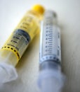 Pair of saline and heparin syringes Royalty Free Stock Photo
