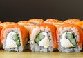 Close up of salmon roll sushi on table