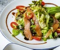 Close up of salmon salad on the plate