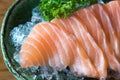 Close up of salmon, sashimi, japanese food