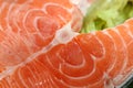 Close-up salmon steak with leaf