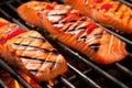 close-up of a salmon steaks grill marks Royalty Free Stock Photo