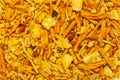 Close-up of salted Gujrati Mix Indian namkeen snacks Full-Frame Background.