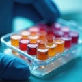 Close-up of sample transfer into microplate well technology scientific testing Royalty Free Stock Photo