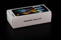 Close up of Samsung Galaxy smartphone box. Unboxing new smartphone concept. Bucharest, Romania, 2021