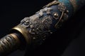 close-up of samurai sword handle with intricate details