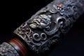 close-up of samurai sword handle with intricate details