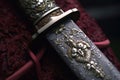 close-up of samurai sword hilt and guard details