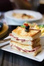 Close-up of sandwich ham cheese served. Royalty Free Stock Photo