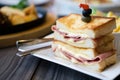 Close-up of sandwich ham cheese served. Royalty Free Stock Photo