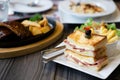Close-up of sandwich ham cheese served. Royalty Free Stock Photo