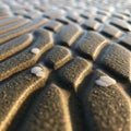 The sand appears wet, reflecting light, and features tiny water Royalty Free Stock Photo