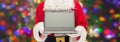 Close up of santa claus with laptop Royalty Free Stock Photo