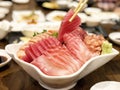 Close up Sashimi salmon set, raw fish, japanese food Royalty Free Stock Photo